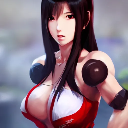 Image similar to face and body shot of tifa lockhart by wlop, rossdraws, mingchen shen, bangkuart, sakimichan, yan gisuka, jeongseok lee, artstation, 4k