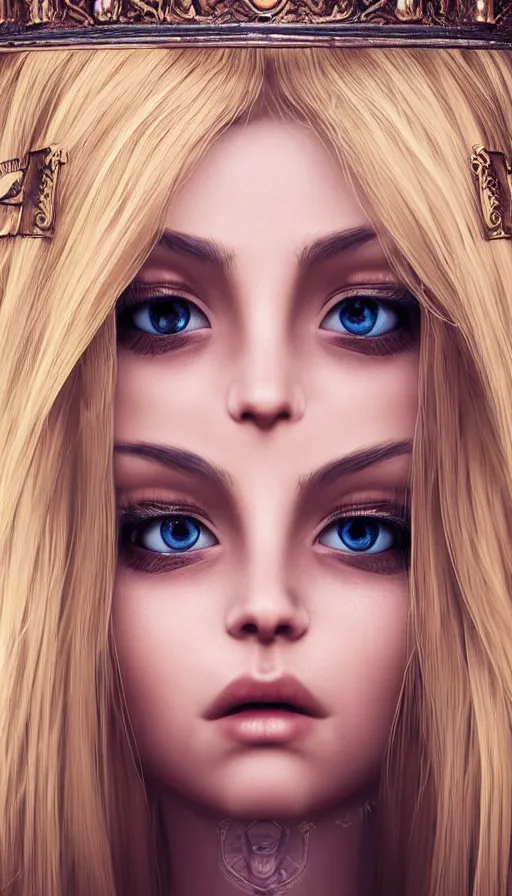 Prompt: Ultra Realistic, Extreme Detailed,Cinematic, Photorealistic,Full- Body with face and both arm, Anatomical, Symmetrical, human ears insanely detailed, Normal human eyes extremely detailed, Blonde hair girl in princess dress costume, Background royal castle, Background Midnight tone 2K