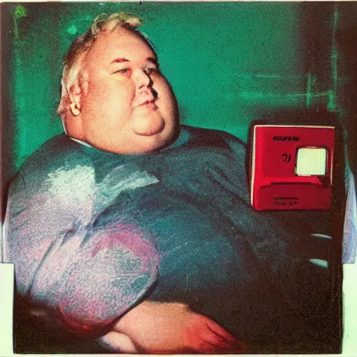 Image similar to color polaroid portrait of a fat man by andy warhol. holga