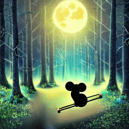 Prompt: mouse playing drums, fantasy forrest background, moonlight, digital art, detailed, medium shoot