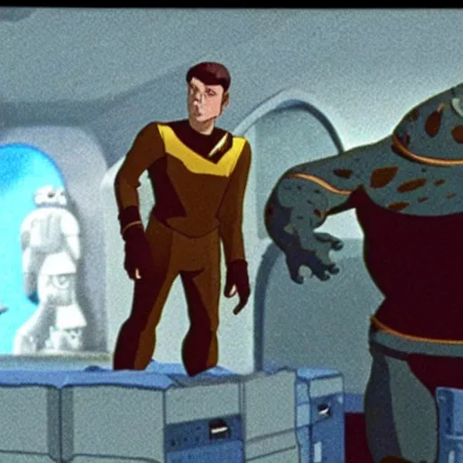 Prompt: movie still of gorn in star trek, gorn studio ghibli