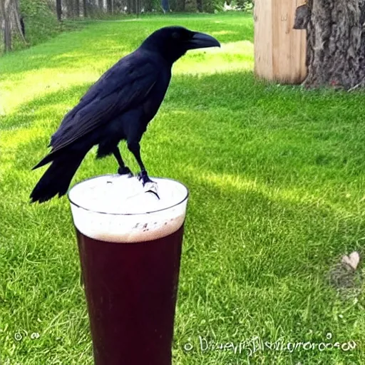 Image similar to a crow cracking open a cold one with the boys