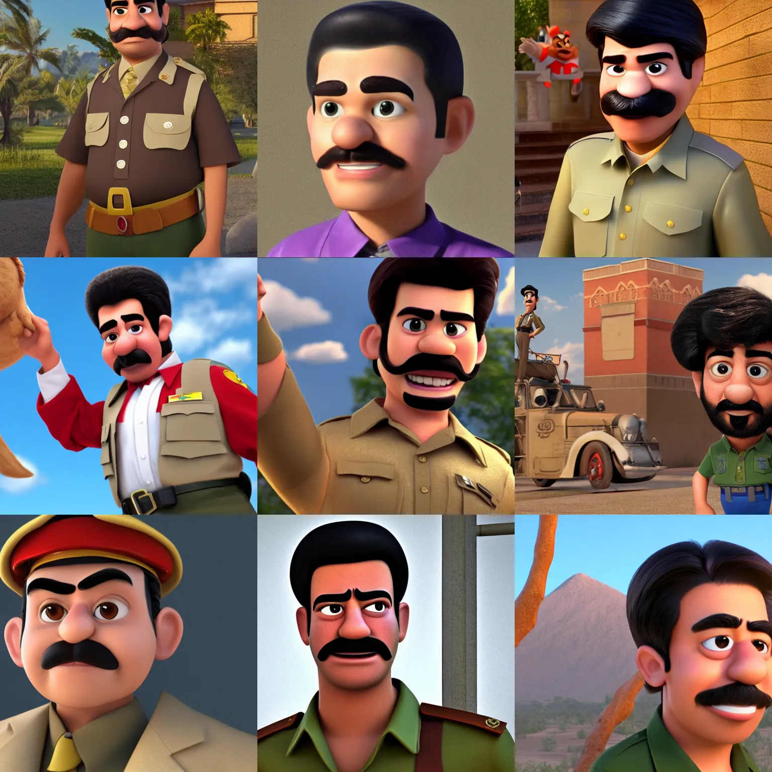 Prompt: teenager saddam hussein as a pixar disney character from up ( 2 0 0 9 ), unreal engine, octane render, 3 d render, photorealistic