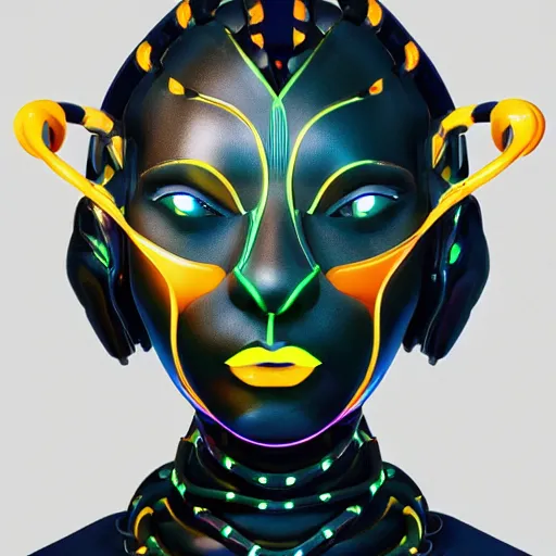 Prompt: a robotic woman with snakes on her head, vibrant lighting, elegant, highly detailed, smooth, sharp focus, illustration, beautiful, geometric, trending on artstation, full body, cinematic, artwork by borovikovsky