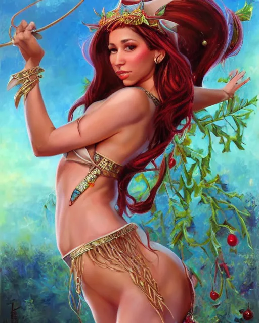 Image similar to abella danger as a beautiful elf princess, oil painting, by laura sava and julie bell