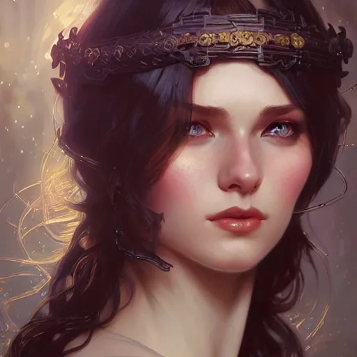 Image similar to beautiful young katarina ivanovska, closeup, d & d, fantasy, intricate, elegant, highly detailed, digital painting, artstation, concept art, matte, sharp focus, illustration, art by artgerm and greg rutkowski and alphonse mucha