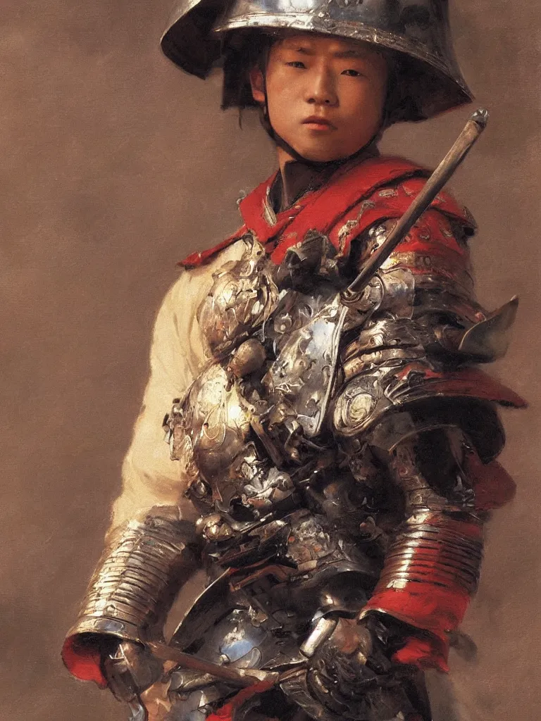 Image similar to close up of a young samurai in full armor, by vladimir volegov and alexander averin and delphin enjolras and daniel f. gerhartz