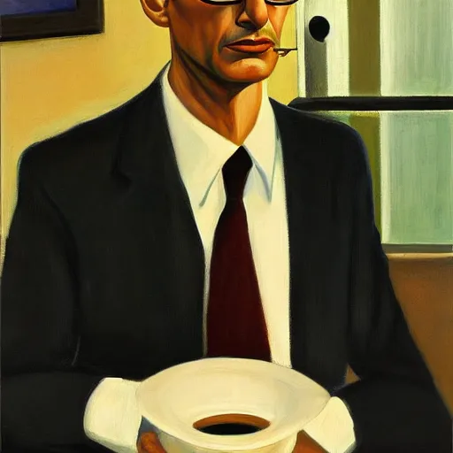 Image similar to jeff goldblum being jeff goldblum, grant wood, pj crook, edward hopper, oil on canvas