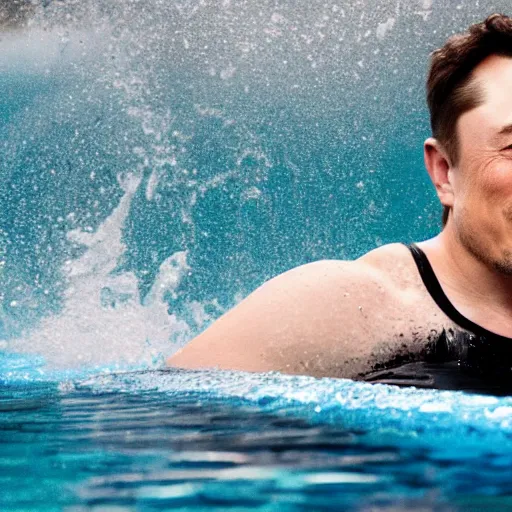 Image similar to Photography of elon musk swimming in a pool surrounded by dollar bills