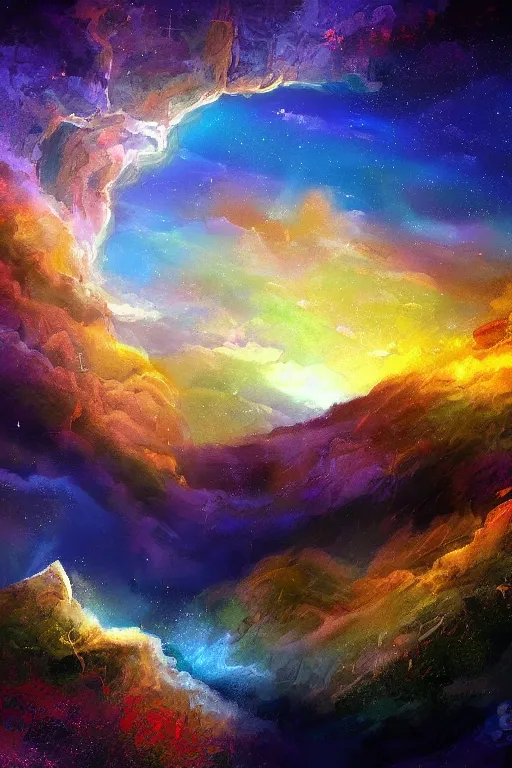 Image similar to digital painting beautiful cosmic sky cliff childs