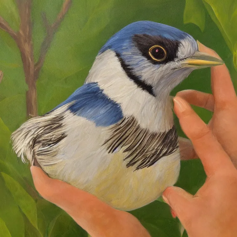 Image similar to a beautiful painting of a bird in hand is worth two in the bush, highly detailed, 8 k resolution