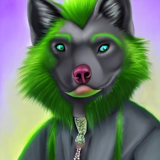 Image similar to Beautiful digital painting of an anthro anthropomorphic pastel-green wolf, Punk outfit.