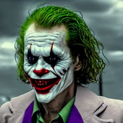 Image similar to Willem Dafoe as (The Joker) laughing maniacally 8k hdr