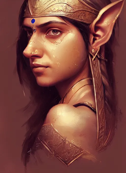 Image similar to Portrait of Indian girl with elven ears, realistic, detailed, 4k by Greg Rutkowski Mark Arian trending on artstation