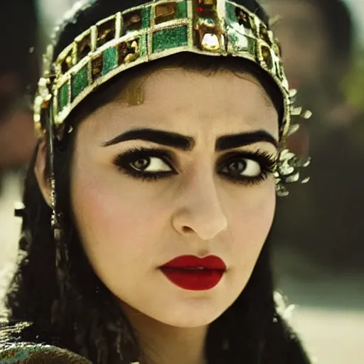 Image similar to close - up of an attractive kurdish singer in a movie directed by christopher nolan, movie still frame, promotional image, imax 7 0 mm footage