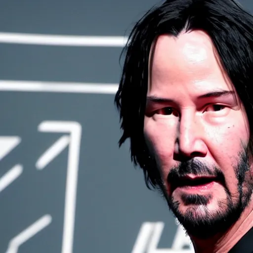 Image similar to Keanu Reeves facepalming over how bad Cyberpunk 2077 was