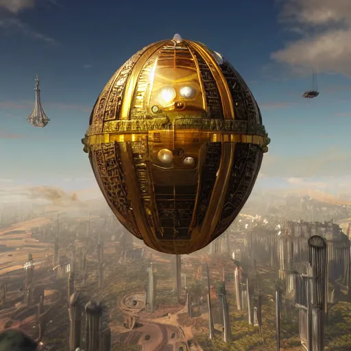 Image similar to enormous flying city faberge egg, sky, steampunk, fantasy art, unreal engine,