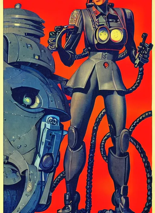 Image similar to soviet propaganda poster. cyberpunk mech pilot. portrait by jean giraud and anton otto fischer and john philip falter and will eisner and gil elvgren. realistic proportions. character art. science fiction d & d. tf 2, overwatch.