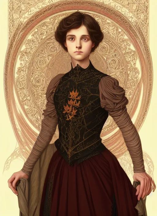 Image similar to symmetry portrait of welsh brunette fully clothed princess in young man's clothes, short hair, renaissance, forest background, intricate, elegant, highly detailed, digital painting, artstation, concept art, smooth, sharp focus, illustration, art by artgerm and greg rutkowski and fra angelico and alphons mucha