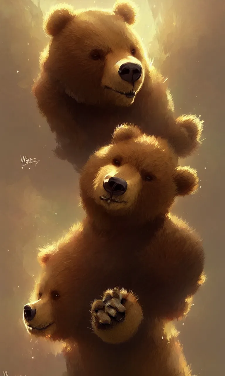 Image similar to cute cartoon bear, sharp focus, illustration, highly detailed, digital painting, concept art, matte, art by wlop and artgerm and greg rutkowski and alphonse mucha, masterpiece