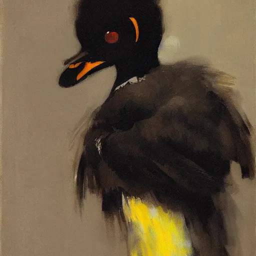 Image similar to portrait of an emotional daffy duck, by jeremy mann, anders zorn.