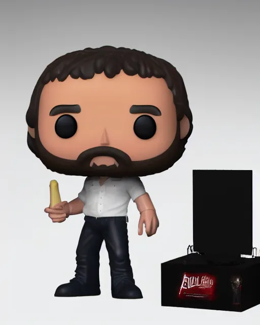 Image similar to full body 3d render of Tom Ellis as a funko pop, studio lighting, white background, blender, trending on artstation, 8k, highly detailed