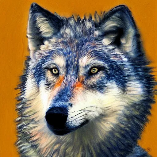 Image similar to retarded wolf portrait, impressionism, complimentary colors