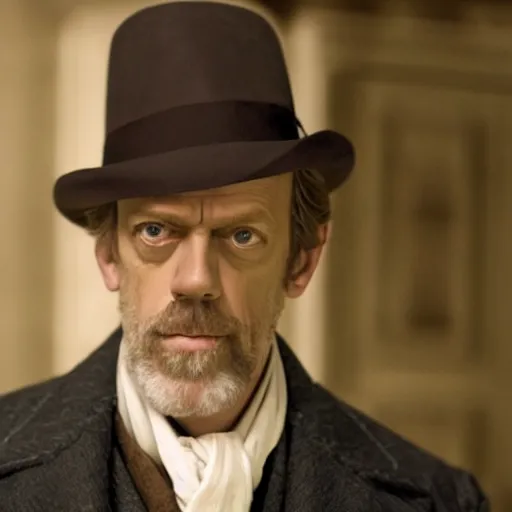 Image similar to Hugh Laurie as Sherlock Holmes, movie still frame, cinematic lighting