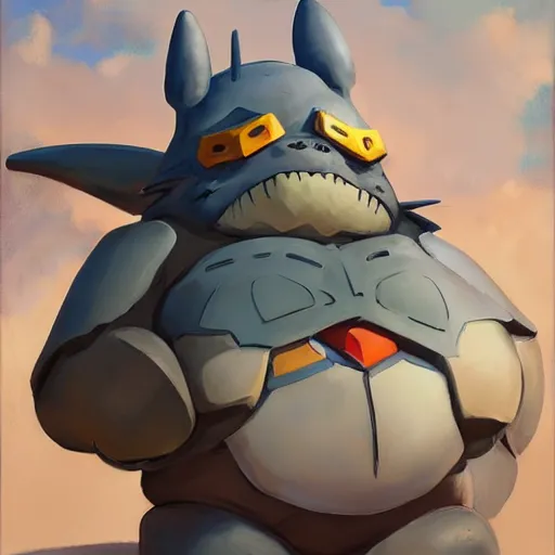 Image similar to greg manchess portrait painting of partially armored totoro as overwatch character, medium shot, asymmetrical, profile picture, organic painting, sunny day, matte painting, bold shapes, hard edges, street art, trending on artstation, by huang guangjian and gil elvgren and sachin teng