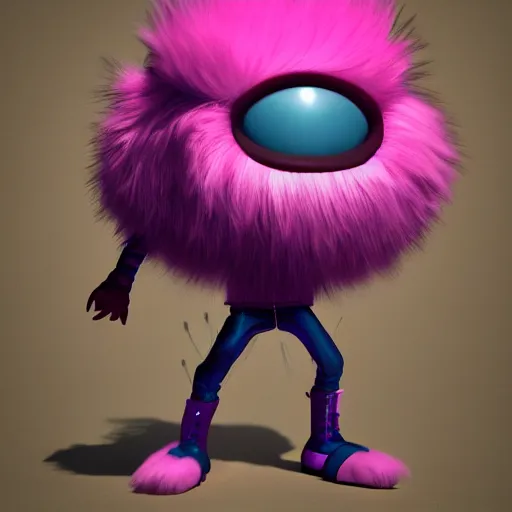 Image similar to misbehaving fuzzy monster, in the style of billelis and james jean and pedro conti and stanley kubrick, inspired by die antwoord, kawaii colors, photorealistic, epic, super technical, 3 d render