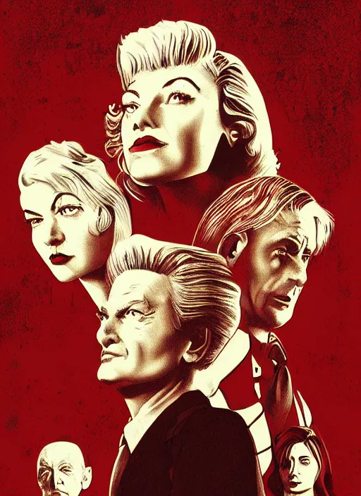 Prompt: twin peaks movie poster art by tim jacobus