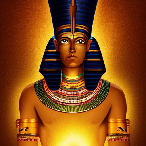 Image similar to Portrait of Egyptian God Osiris with infinite rays of consciousness emitting from his third eye concept art by George Stubbs, highly detailed, ultra detailed, ultra realistic, trending on artstation