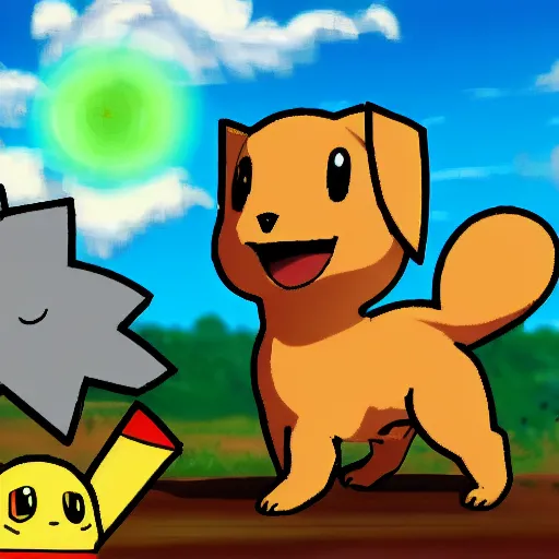 Image similar to Norfolk terrier pokemon, lightning type, animated, anime, cartoon