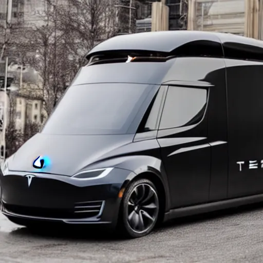 Image similar to the Tesla Cybertruck as a limousine, painted pure black