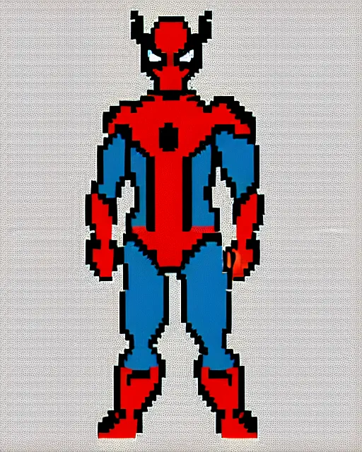 Image similar to a pixel single sprite of armored spiderman ultraman grey fox from metal gear cyborg gay japanese - american hybrid as overwatch character, pixel art, isometric, 3 2 x 3 2, 2 d game art, 1 6 bit, dynamic pose, # pixelart