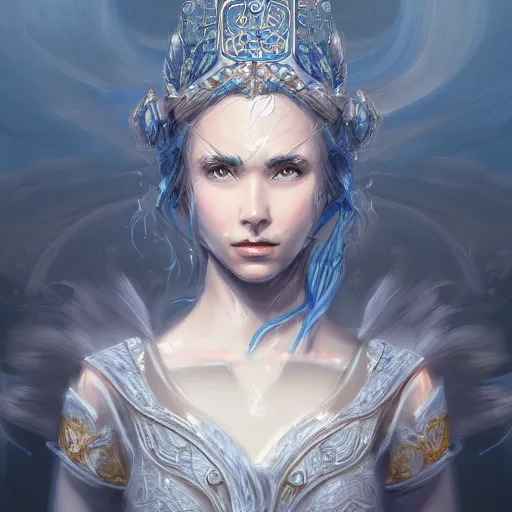 Image similar to portrait of a water mage, elegant, intricate, highly detailed, digital painting, artstation, concept art, sharp focus, illustration, dungeons and dragons