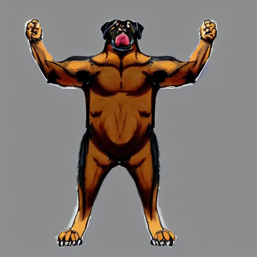 Prompt: Rottweiler arms crossed pose, concept art