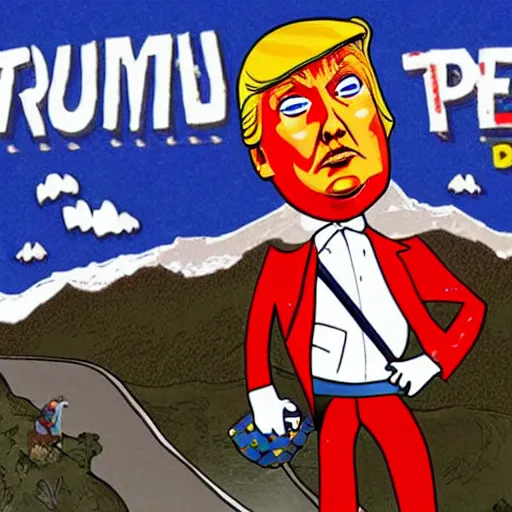 Prompt: donald trump as pee wee herman adventuring