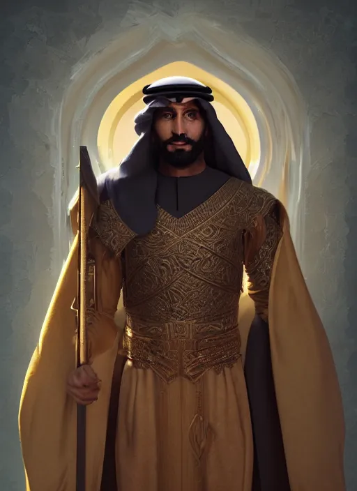 Image similar to portrait of sheikh mohammad ruler of dubai as goblin, trending in artstation, cinematic lighting, studio quality, smooth render, unreal engine 5 rendered, octane rendered, art style by klimt and nixeu and ian sprigger and wlop and krenz cushart.