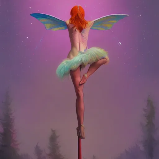 Prompt: A beautiful pole dancing fairie, cinematic lighting, soft bokeh, fantasy, modern, colourful, highly detailed, digital painting, artstation, deviantart, concept art, sharp focus, illustration, by Edward Hopper and Rene Magritte and Alphonse Mucha