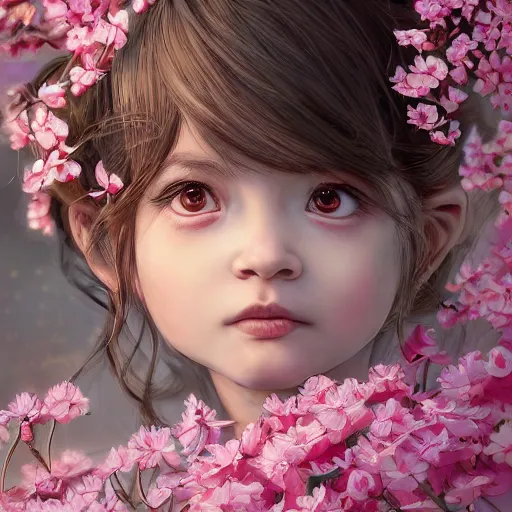 Prompt: the portrait of an absurdly cute, graceful, elegant, young arab baby girl made of cherry flowers and petals, an ultrafine hyperdetailed illustration by kim jung gi, irakli nadar, intricate linework, bright colors, octopath traveler, unreal engine 5 highly rendered, global illumination, radiant light, detailed and intricate environment