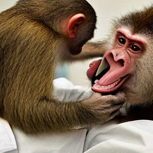 Prompt: getting a vaccine shot, Doctor is a Monkey!!!!!!!! Hyper realistic, National Geographic photo, 8k