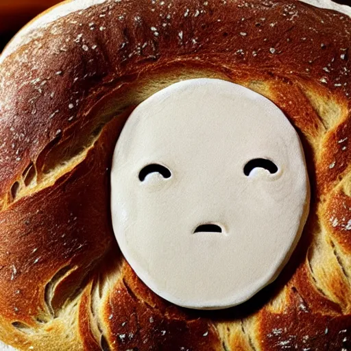 Prompt: bread with a crying human face