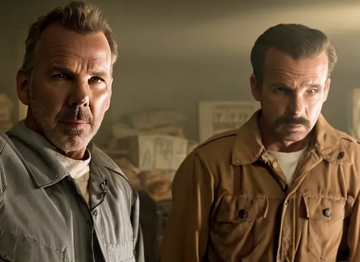 Image similar to film still of!!!!! kevin costner!!!!! as jim hopper in the upside down in stranger things, 4 k