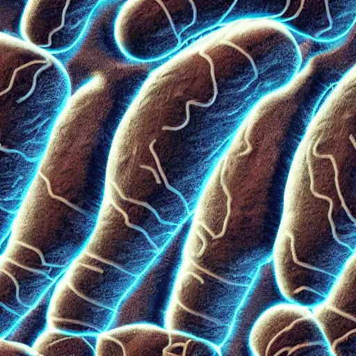 Prompt: tunneling electron microscope image of several mitochondria. false color. mit technology review. nature journal figure. nobel prize winning. ultra detailed 8 k tif