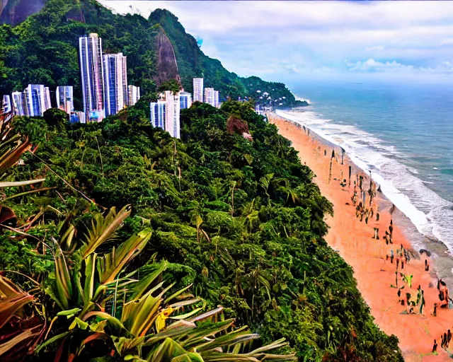 Image similar to corcovado rio de janeiro made of coconuts, colorful epic composition, land full of coconuts, pixar dreamy