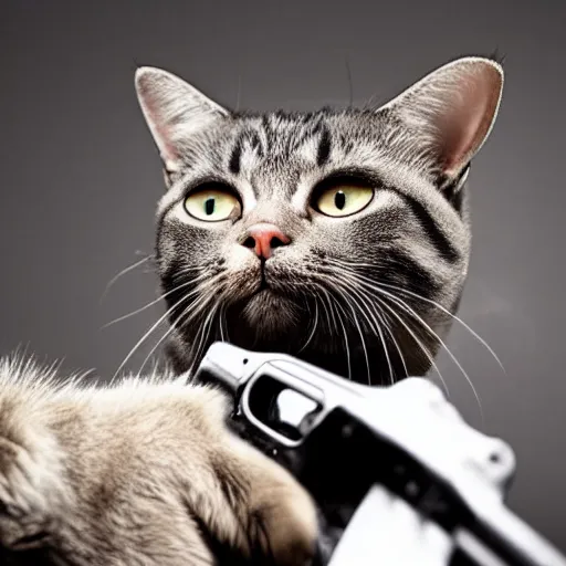 Image similar to a cat holding a gun