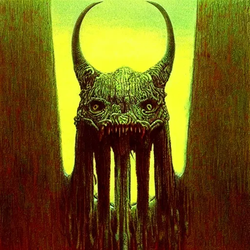 Image similar to fenrir beksinski, eldritch, apocalypse, creepy creature, horror spooky