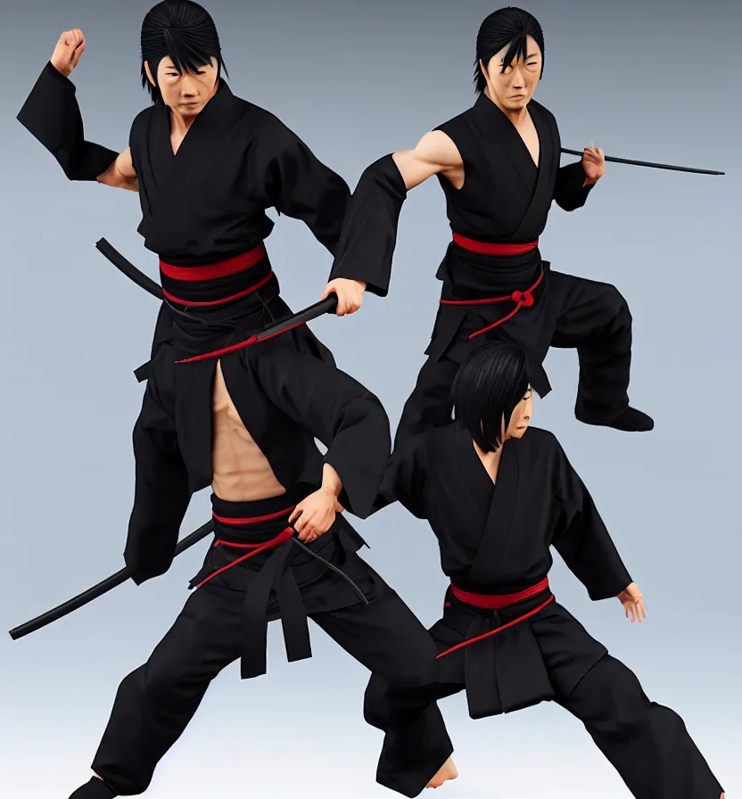 Image similar to japanese ninja kaneshiro takeshi, full body, realistic highly detailed photography 8 k