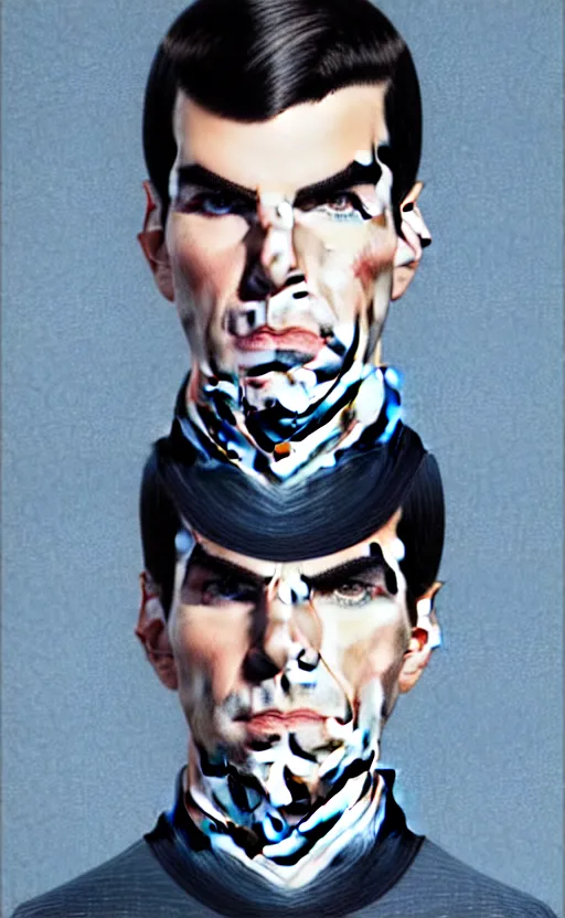 Prompt: : ZACHARY QUINTO SPOCK fanart + digital art + art by J.C. LEYENDECKER + 4K UHD IMAGE + STUNNING QUALITY + CRAYON TEXTURE